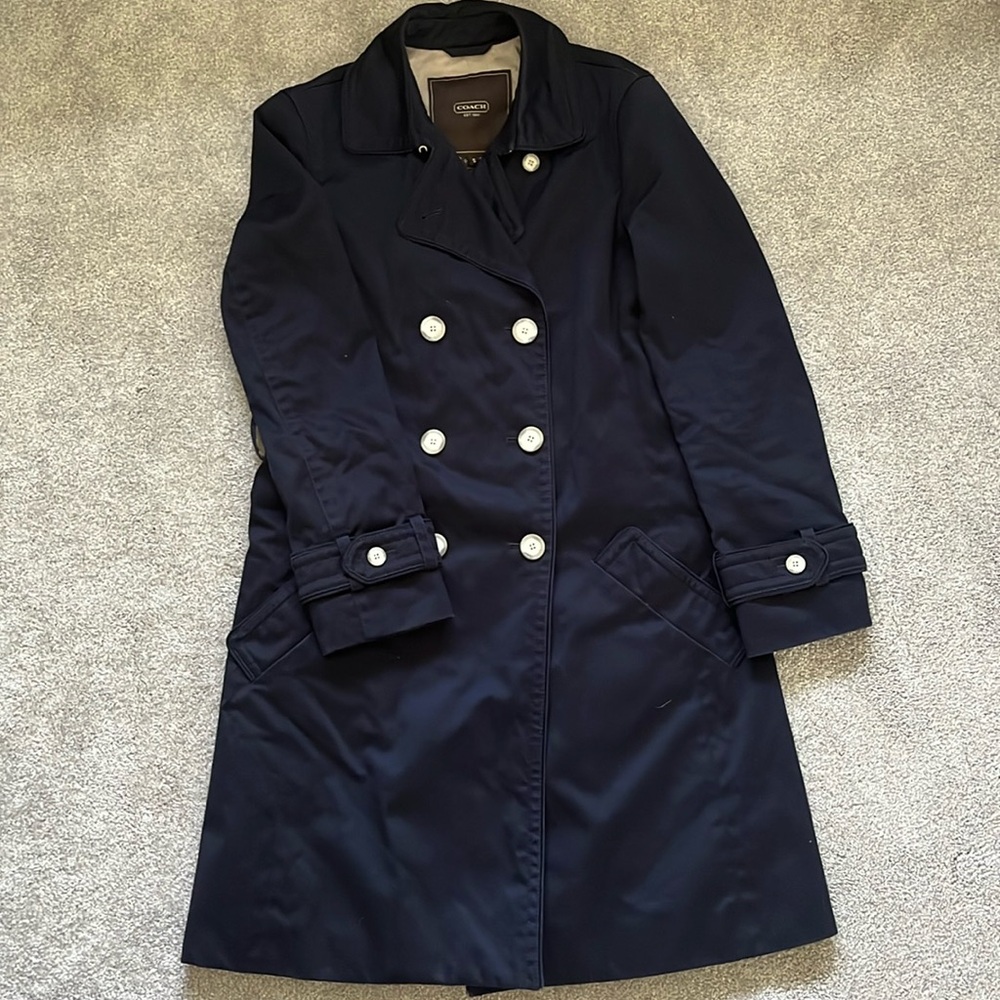 Vintage Coach Blue Trench Coat with Tailored Design